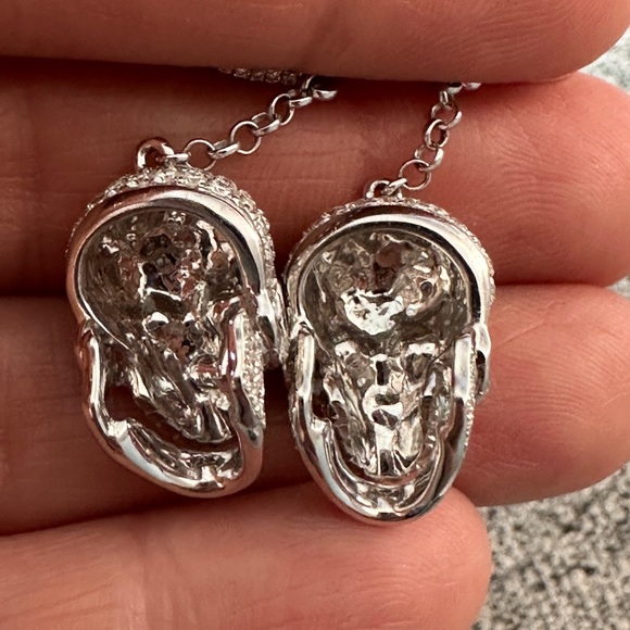 Genuine Diamond Skull Drop Earrings - Picture 4 of 7